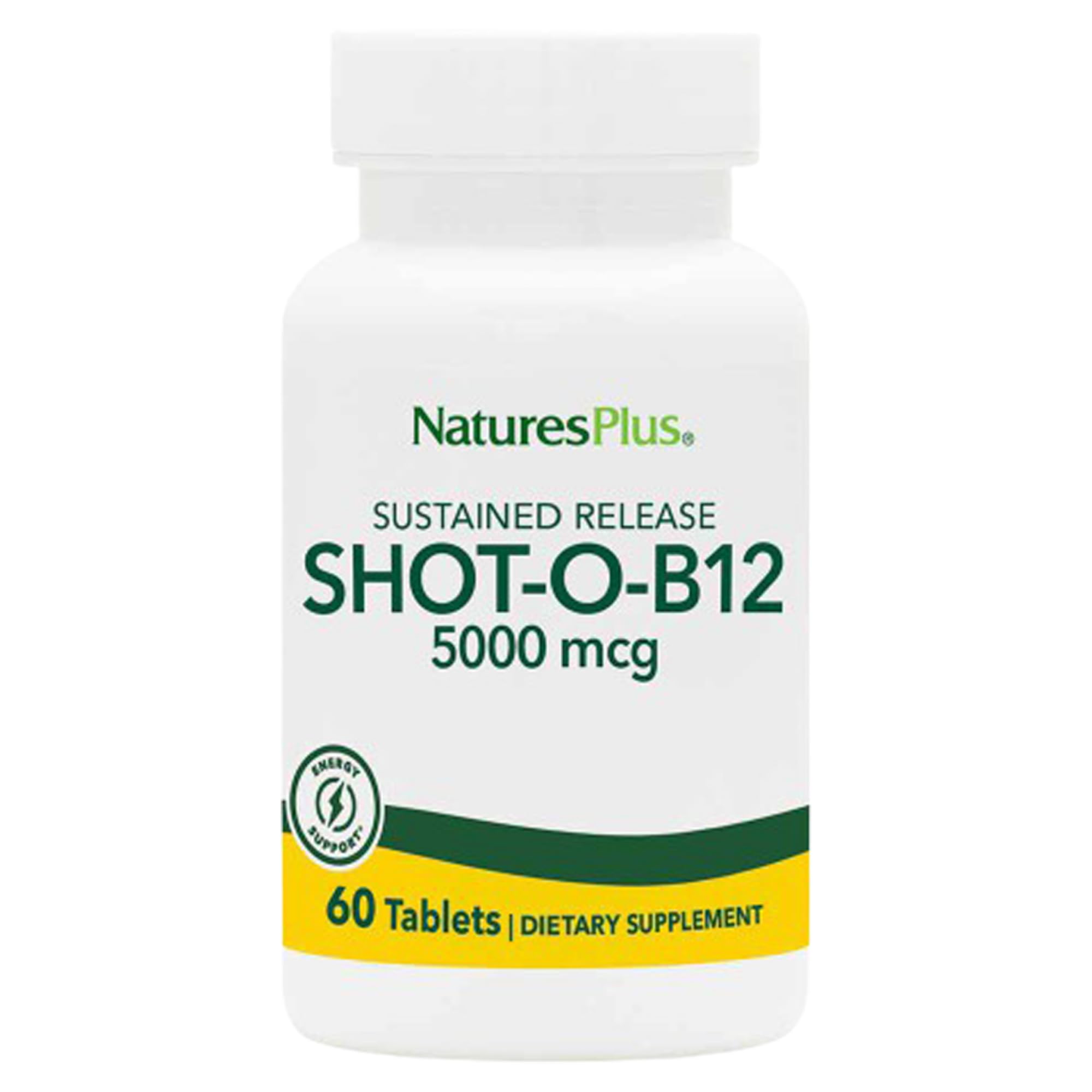 NaturesPlus Shot-O-B12 5000 mcg bottle – front view