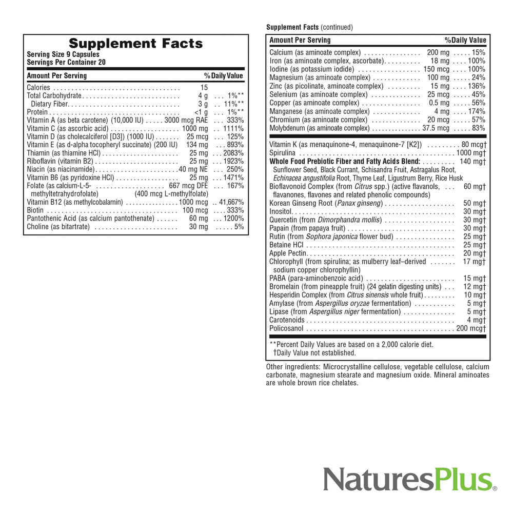 NaturesPlus Source of Life bottle on kitchen counter for daily routine.