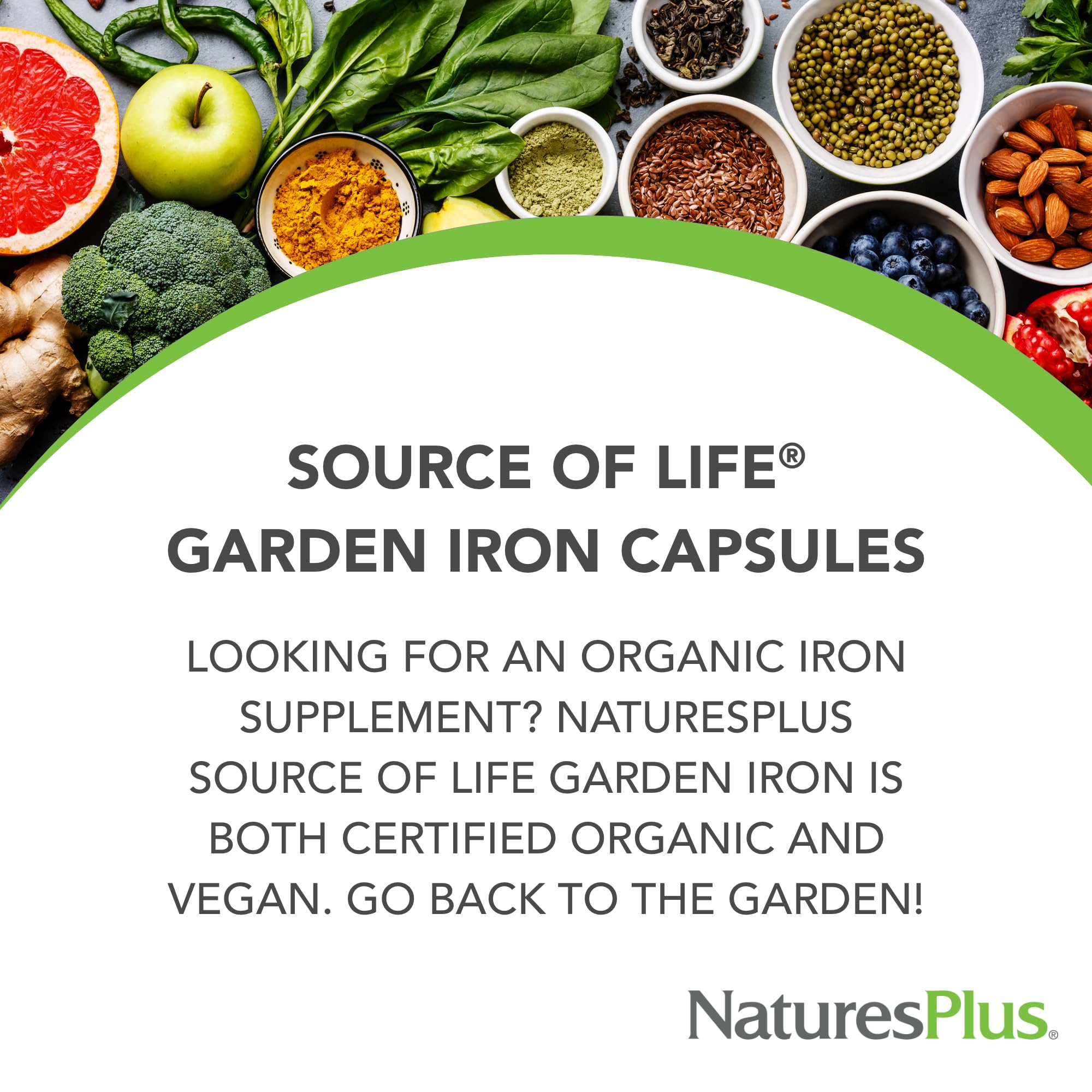 USDA Organic certification on NaturesPlus iron supplement packaging