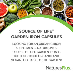 USDA Organic certification on NaturesPlus iron supplement packaging