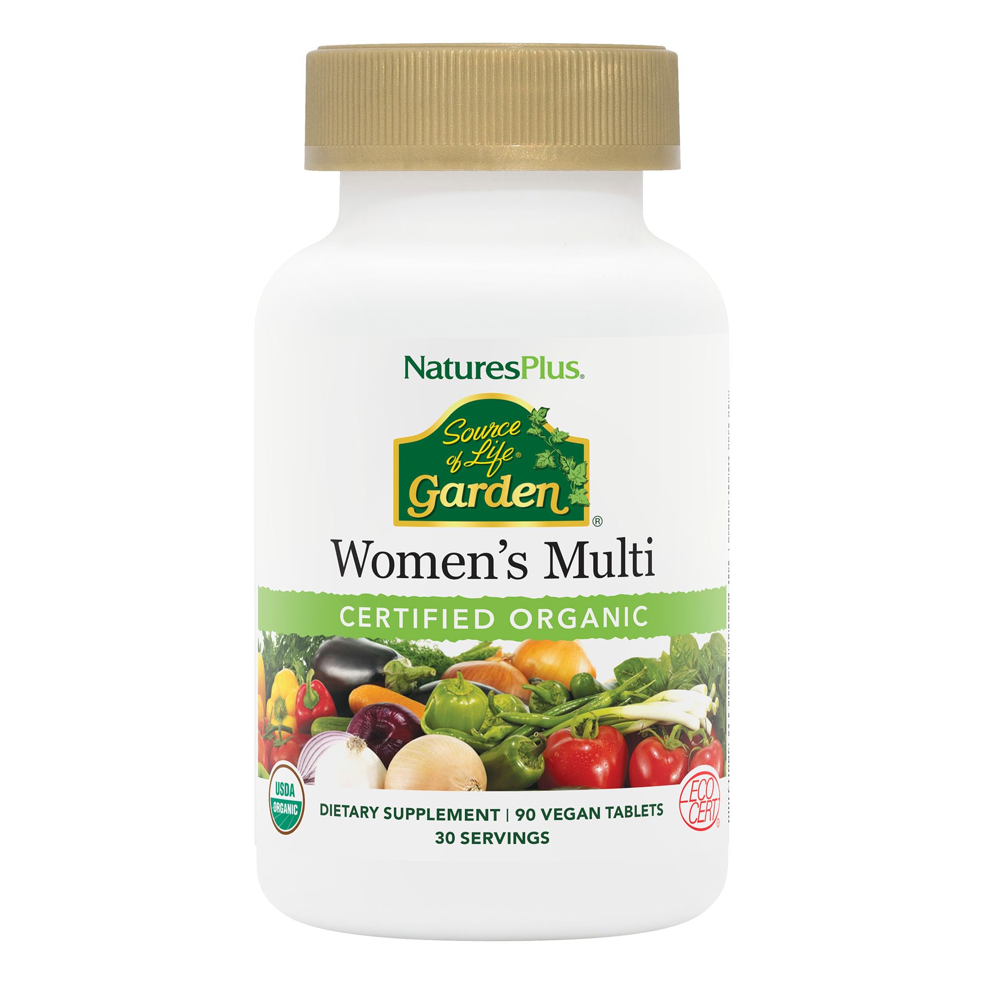 Bottle of NaturesPlus Source of Life Garden Organic Women's Multivitamin 90 vegan tablets
