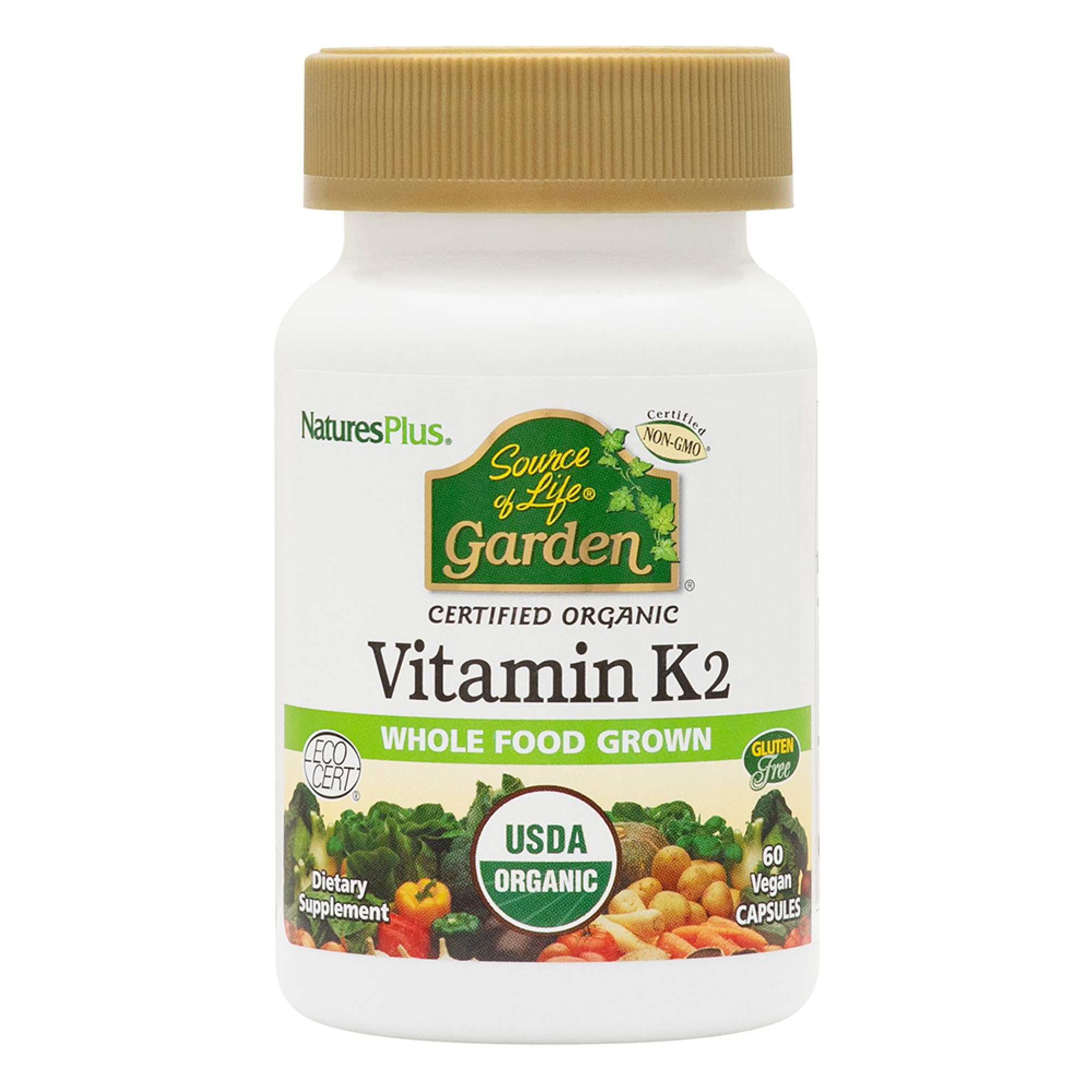 Bottle and packaging for NaturesPlus Source of Life Garden Vitamin K2-60 Vegan Capsules Pack of 2
