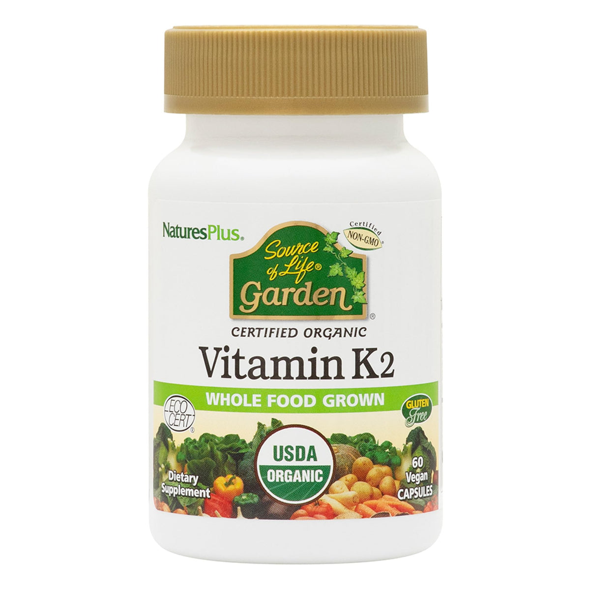 Bottle and packaging for NaturesPlus Source of Life Garden Vitamin K2-60 Vegan Capsules Pack of 2