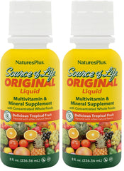 Bottle of NaturesPlus Source of Life Liquid Tropical Fruit 8 fl oz pack of 2 – front view
