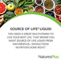 NaturesPlus Source of Life Liquid Tropical Fruit label offers clear information and appeal.