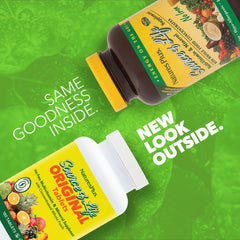 Close-up of the Source of Life No Iron label showing vegetarian and gluten-free features.
