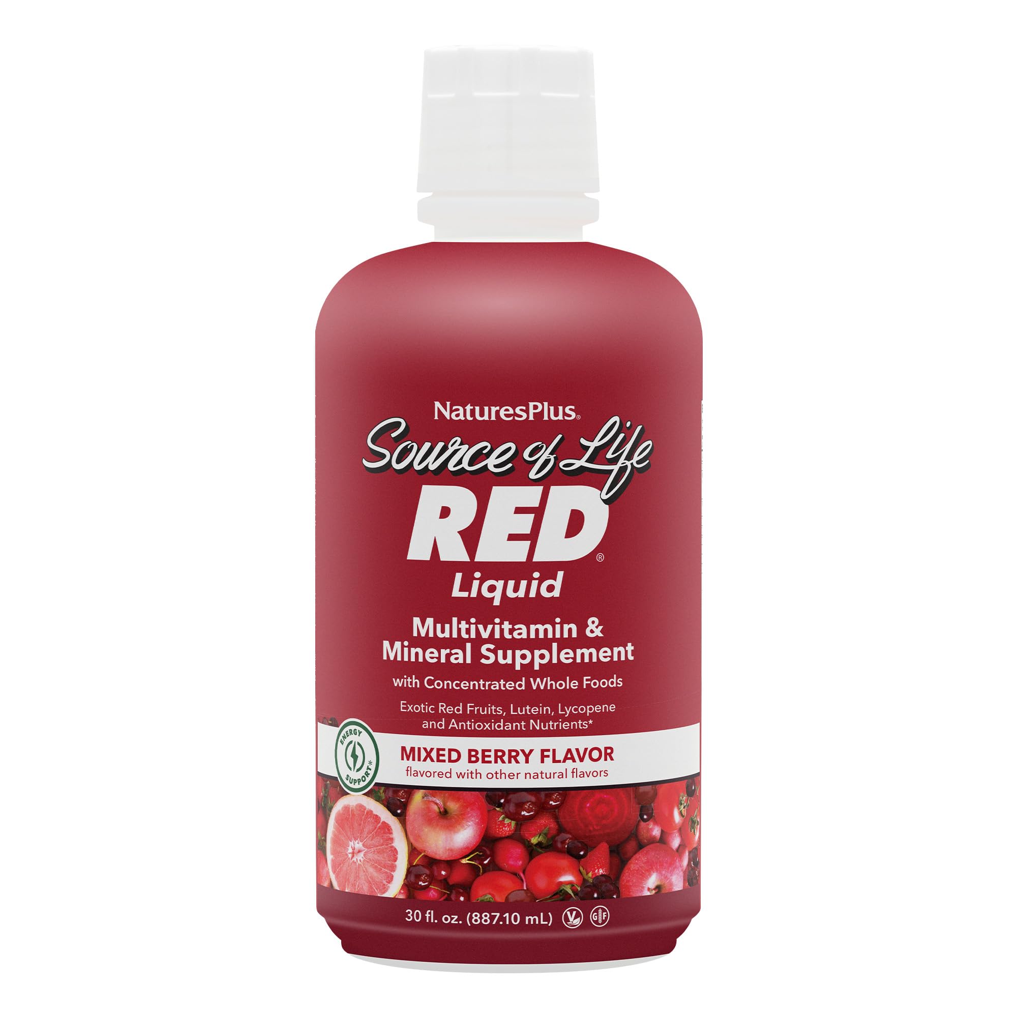 Bottle of NaturesPlus Source of Life RED Multivitamin Liquid 30 oz