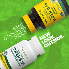 Close-up of NaturesPlus Super B50-60 bottle label