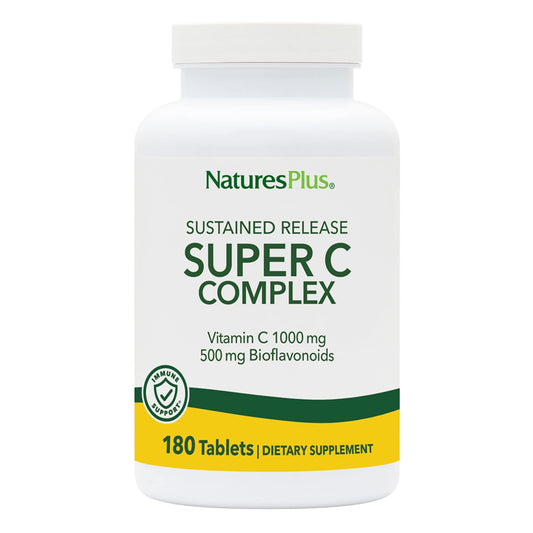 Front view of NaturesPlus Super C Complex bottle with 180 tablets