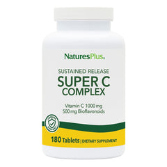 Front view of NaturesPlus Super C Complex bottle with 180 tablets