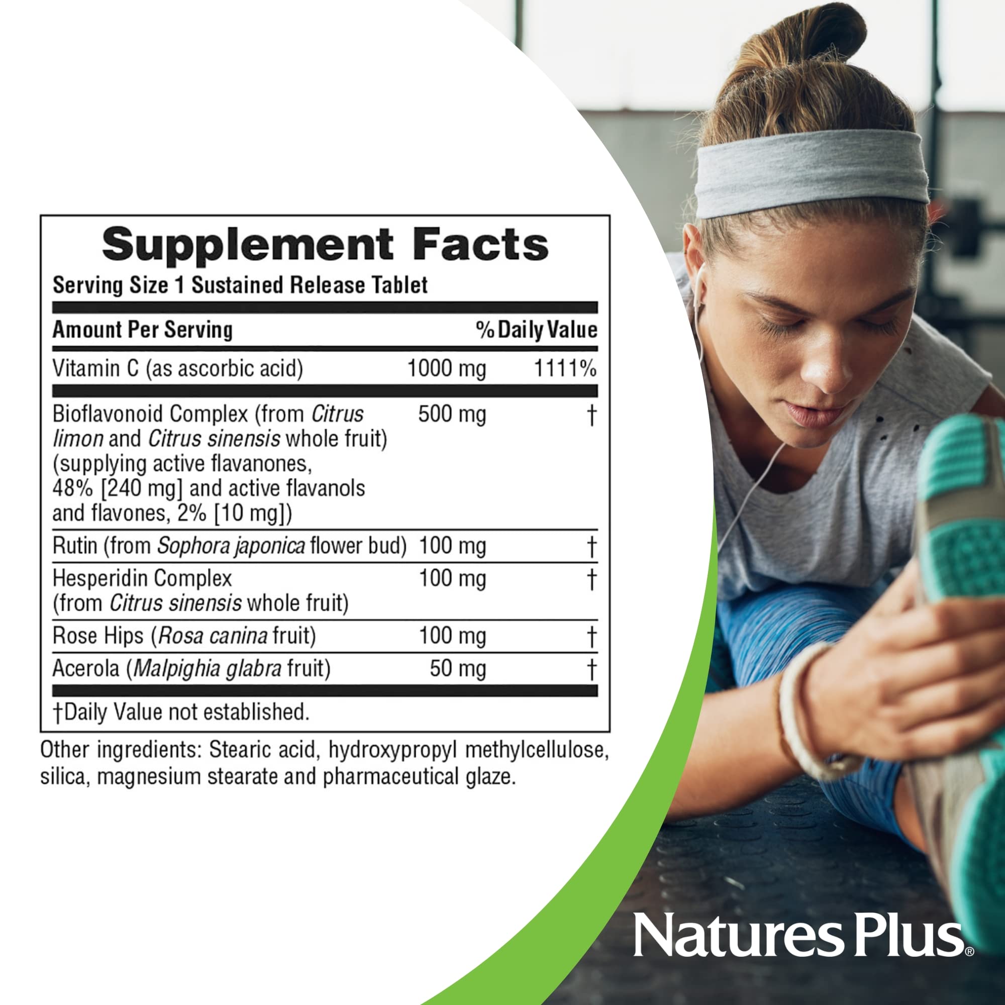 Gluten-free and allergen-free labeling on NaturesPlus Super C Complex packaging
