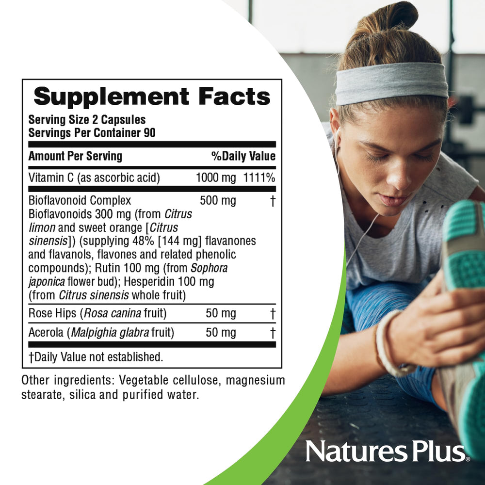 NaturesPlus Super C Complex nutrition facts closeup for informed supplement choices.