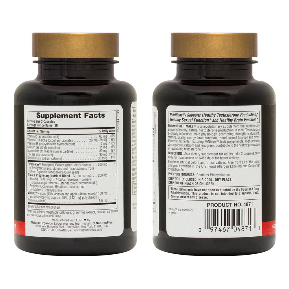NaturesPlus T Male bottle with capsules visible