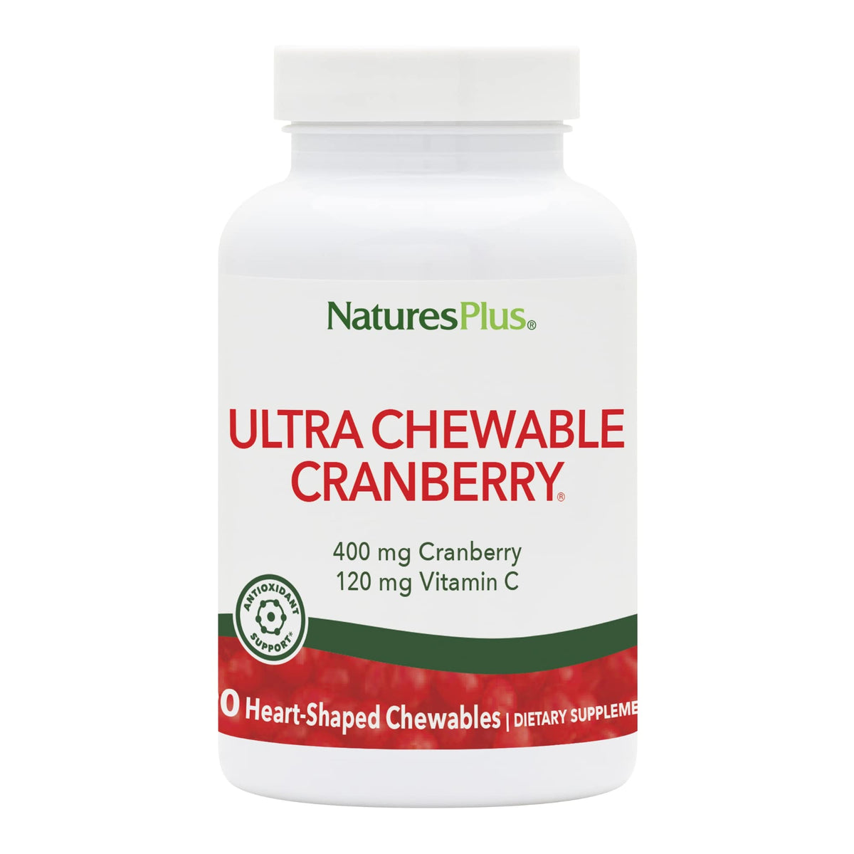 Front view of two-pack bottle packaging for NaturesPlus Ultra Chewable Cranberry Love Berries