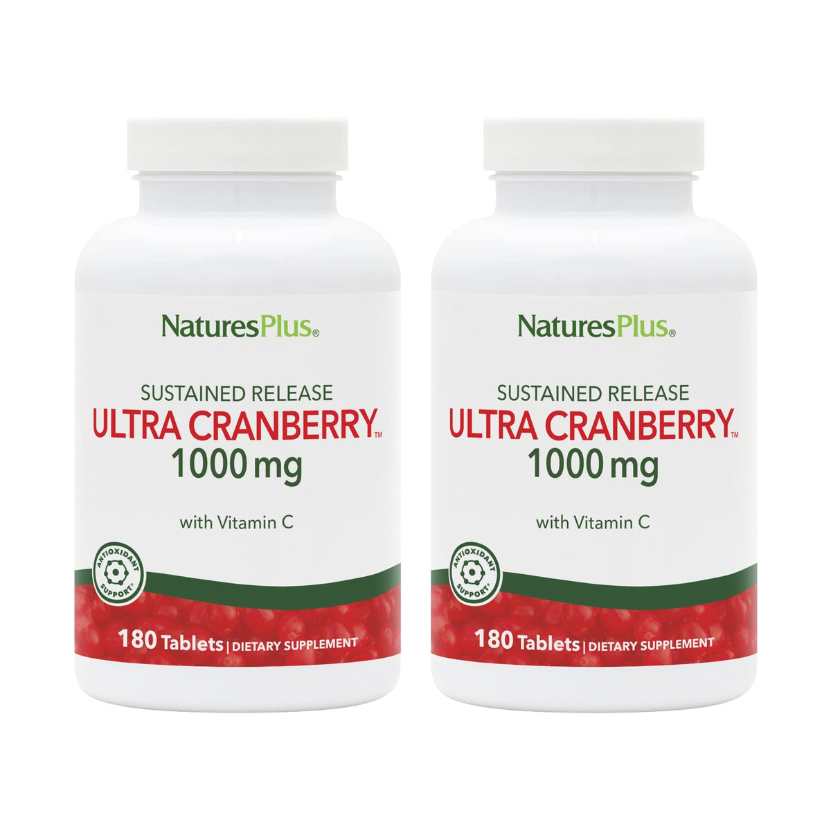 Front view of NaturesPlus Ultra Cranberry 1000-180 tablets 2-pack