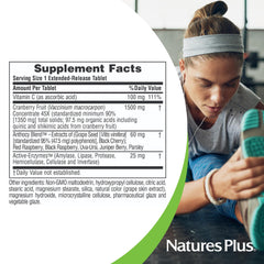 Supplement facts panel for NaturesPlus Ultra Cranberry 1500