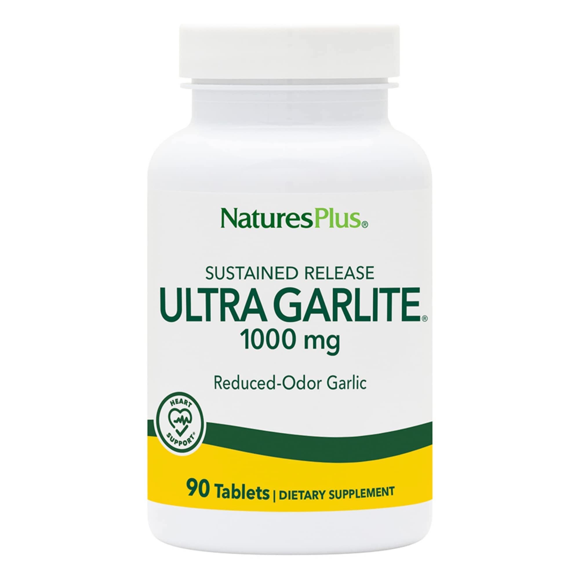 NaturesPlus Ultra Garlite 1000 mg bottle highlighting odorless garlic