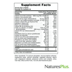 Nutrition facts label for NaturesPlus Ultra Prenatal Multivitamin