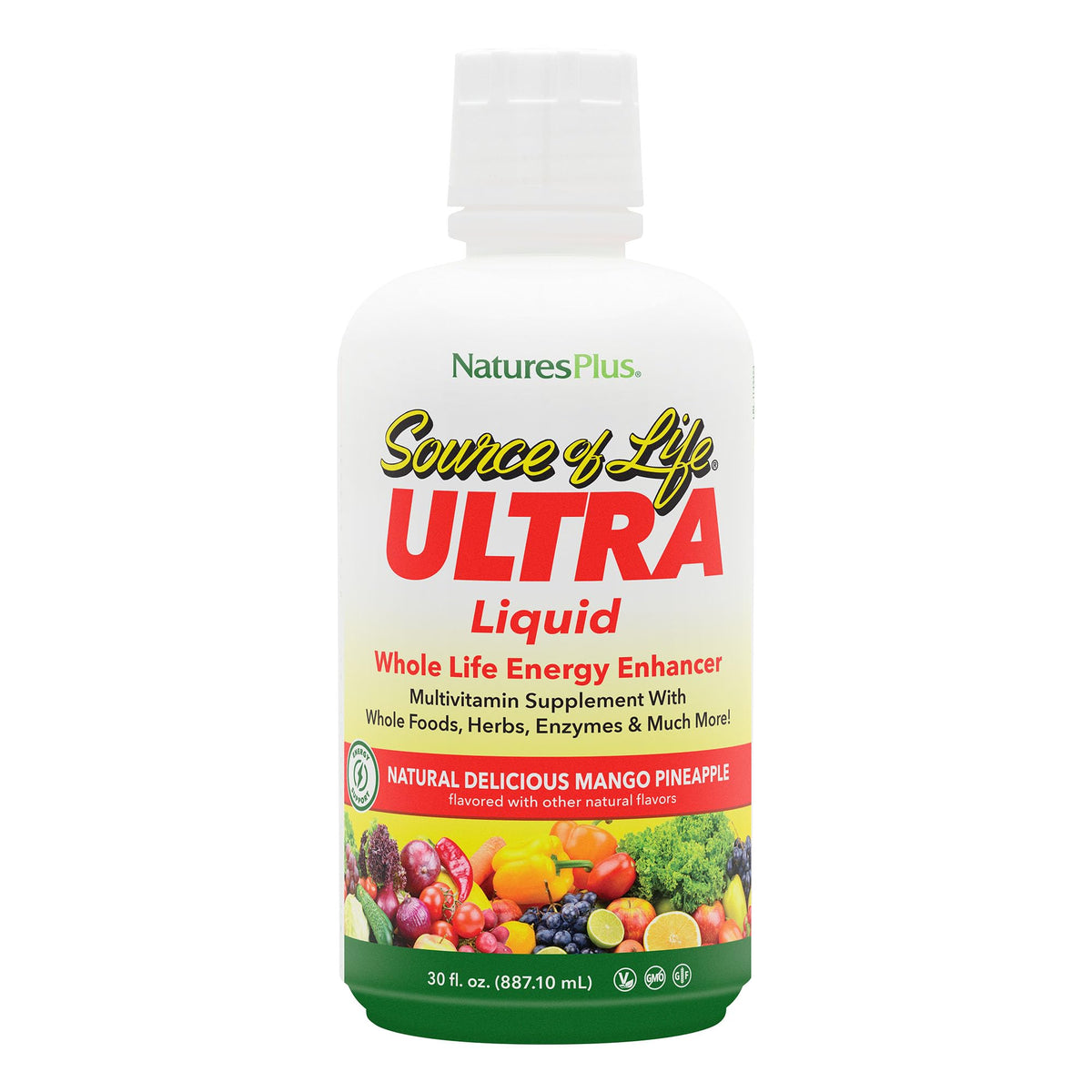 NaturesPlus Ultra Source of Life Liquid Mango Pineapple bottle