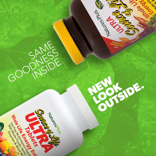 Close-up of product label for NaturesPlus Ultra Source of Life No-Iron Multivitamin
