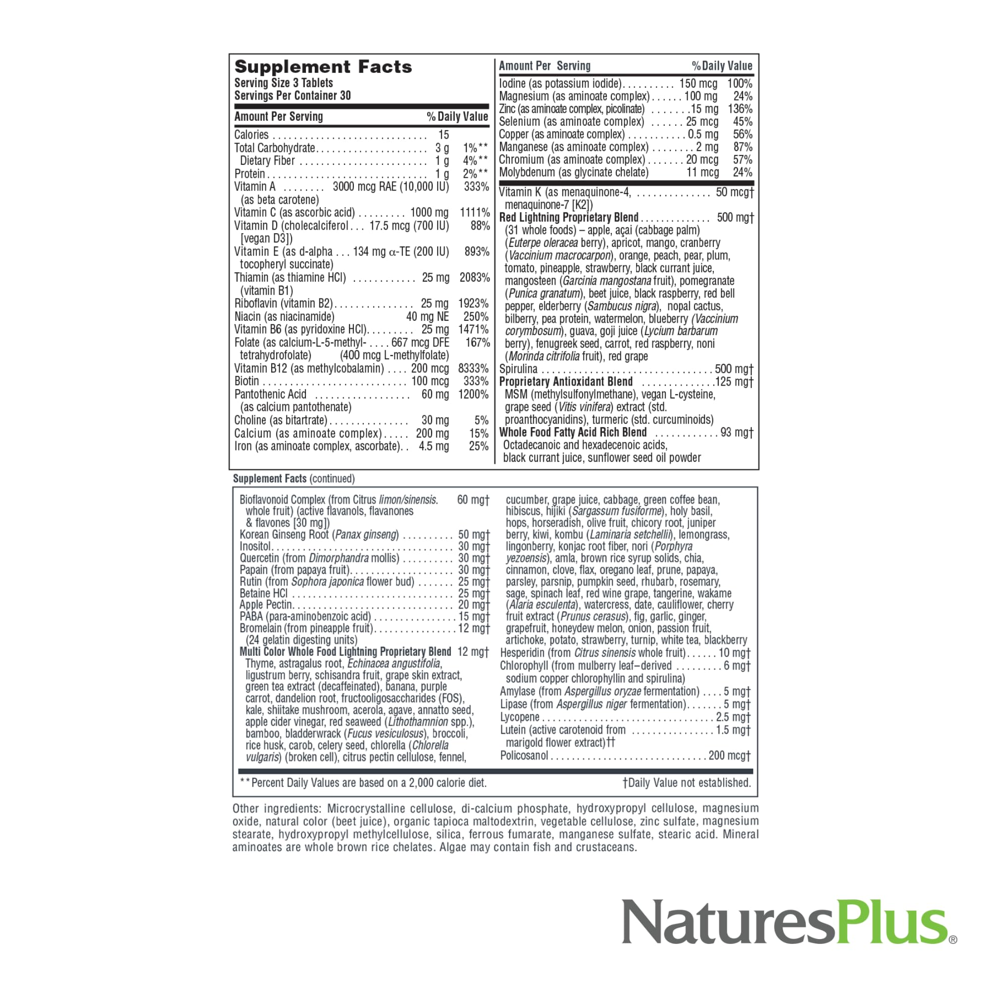 Vegetarian, gluten-free multivitamin with concentrated whole foods