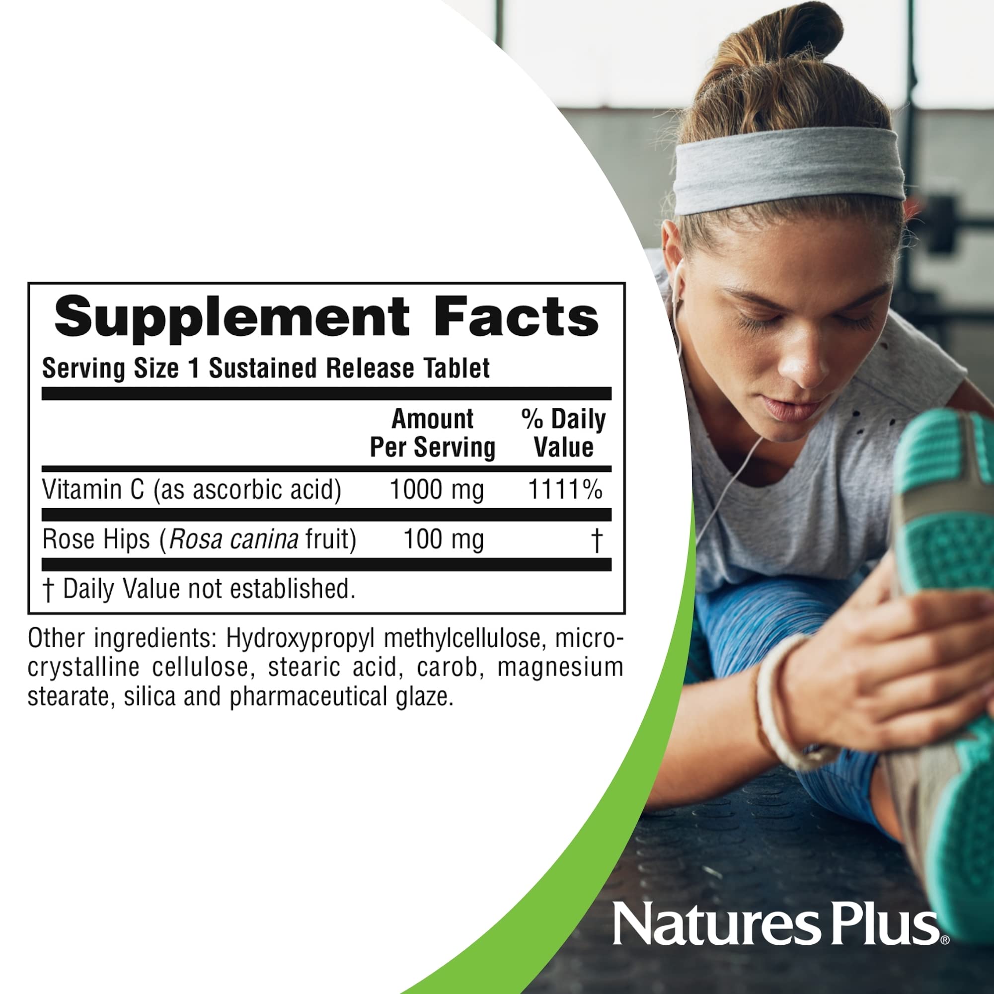Sustained release 1000 mg Vitamin C label close-up