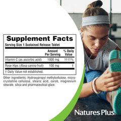 Sustained release 1000 mg Vitamin C label close-up
