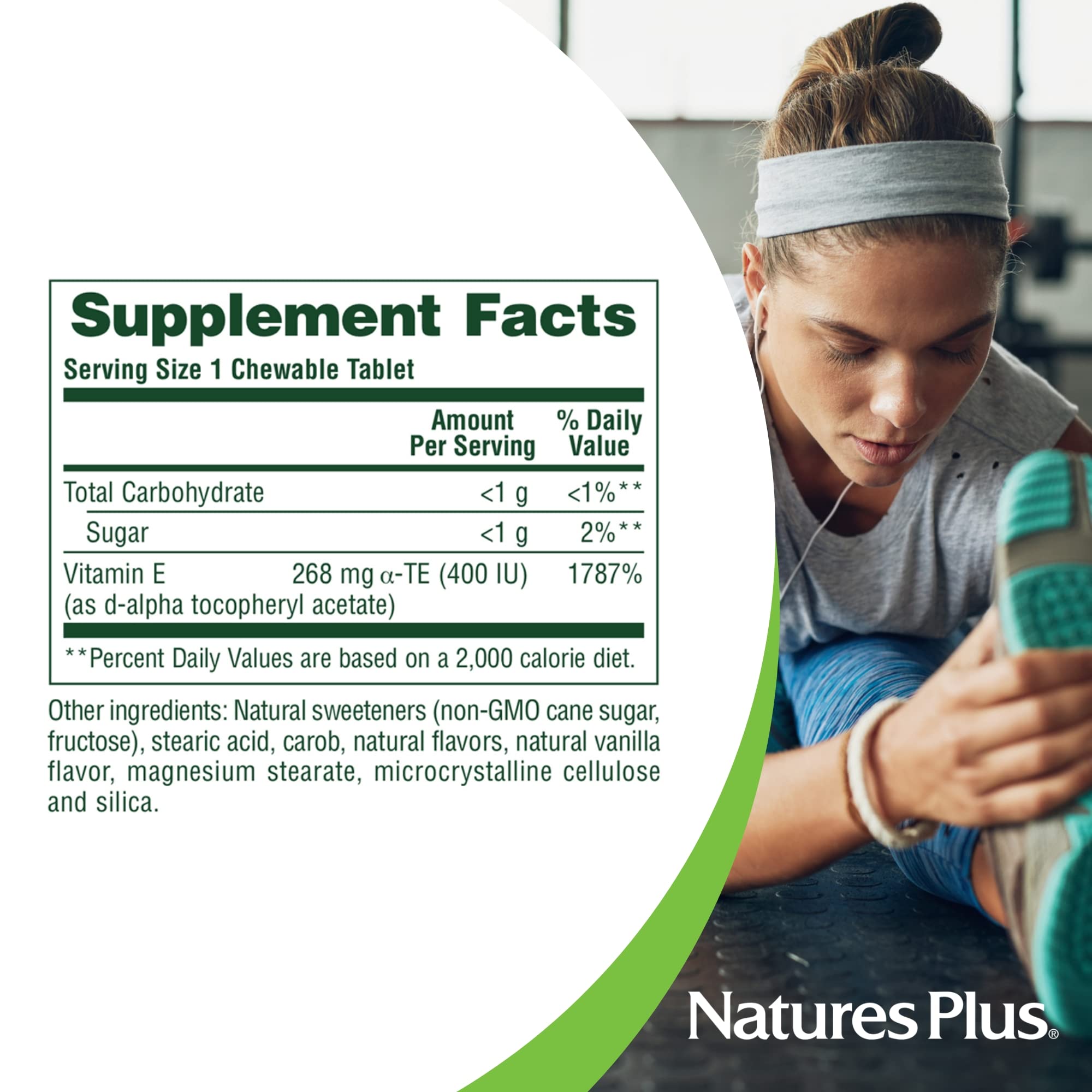 Nutrition facts panel for Vitamin E 400 IU per tablet