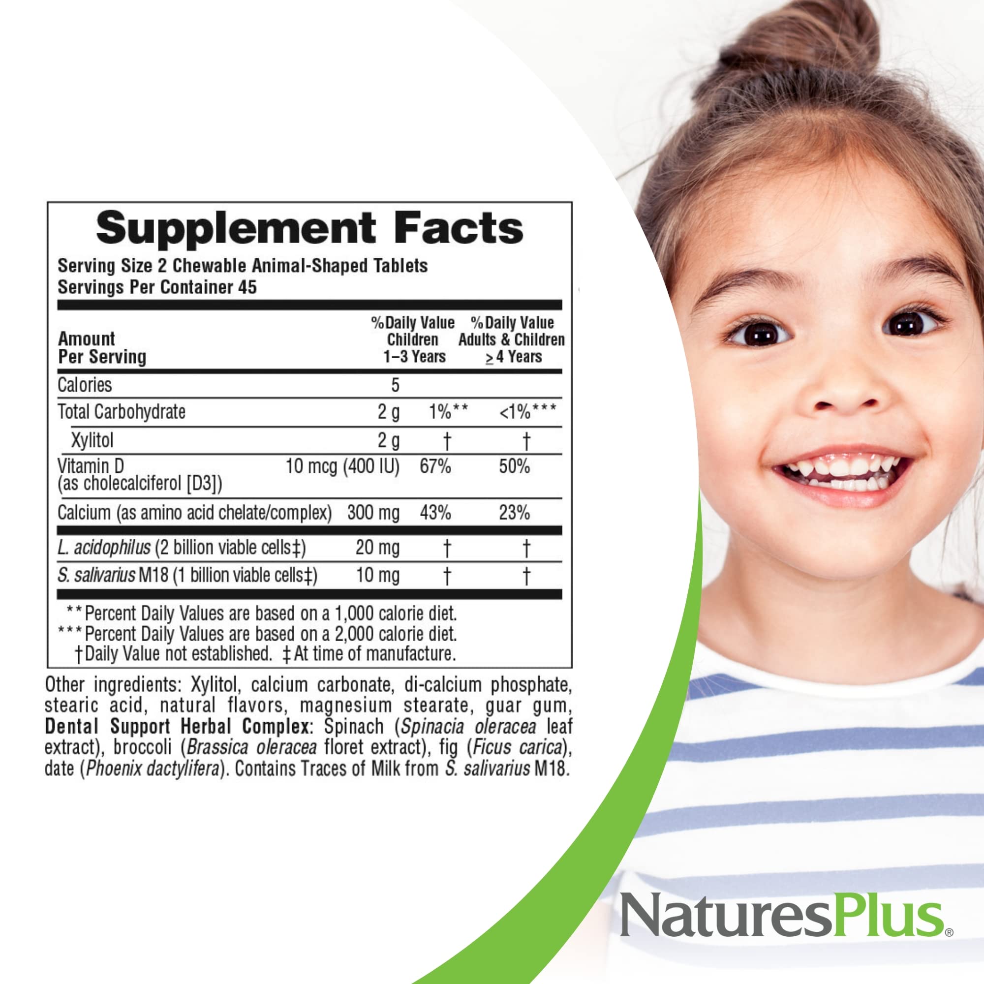 Close-up of probiotic blend in Tooth Fairy chewables: M18, L. acidophilus, vitamin D3, calcium and xylitol