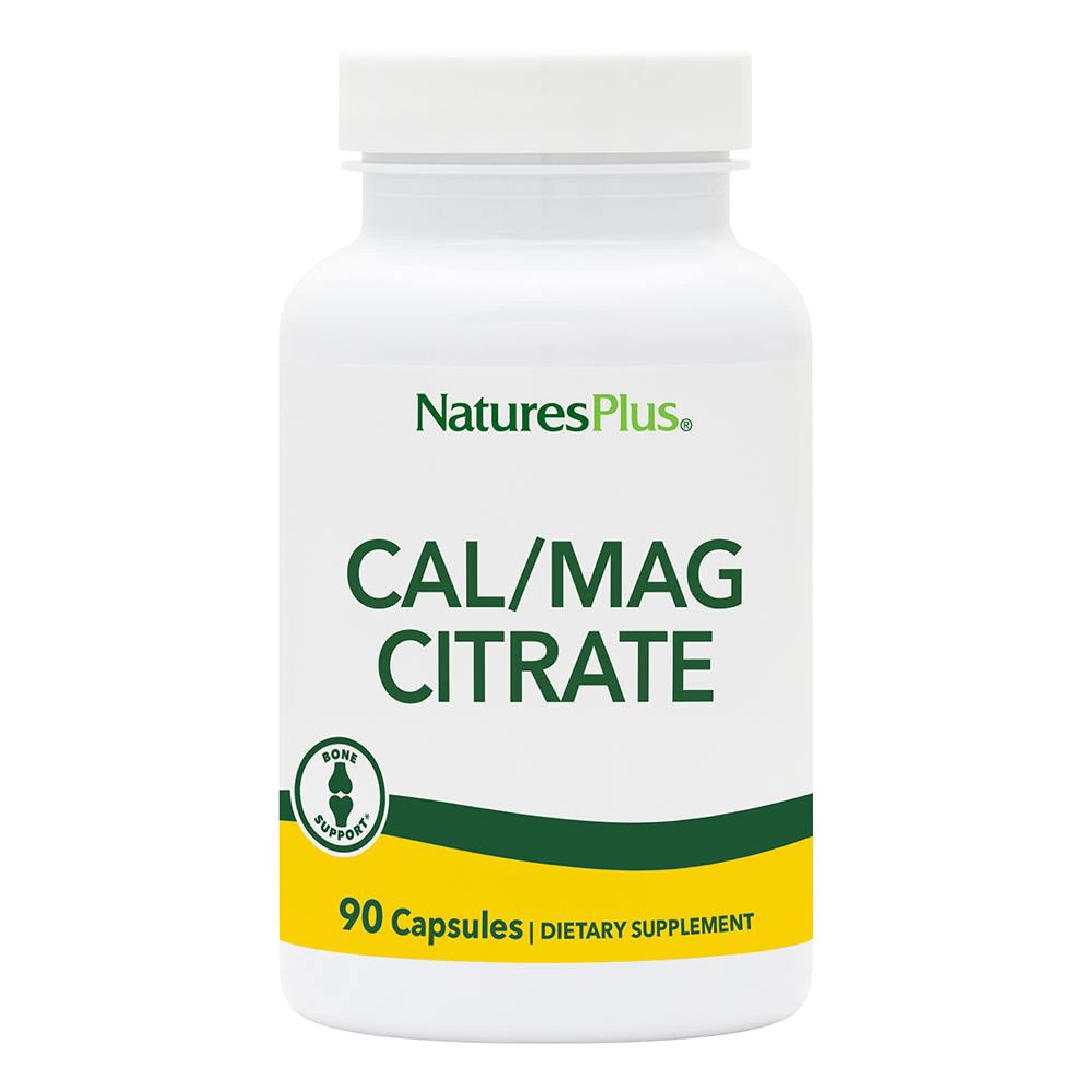 Nature'sPlus Cal/Mag Citrate bottle and capsules front view