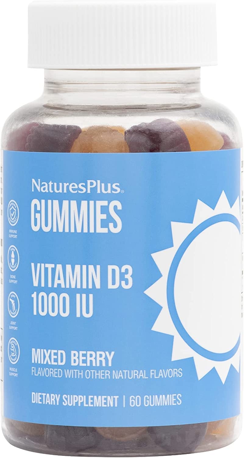 Bottle of NaturesPlus Vitamin D3 1000 IU Gummies - Mixed Berry