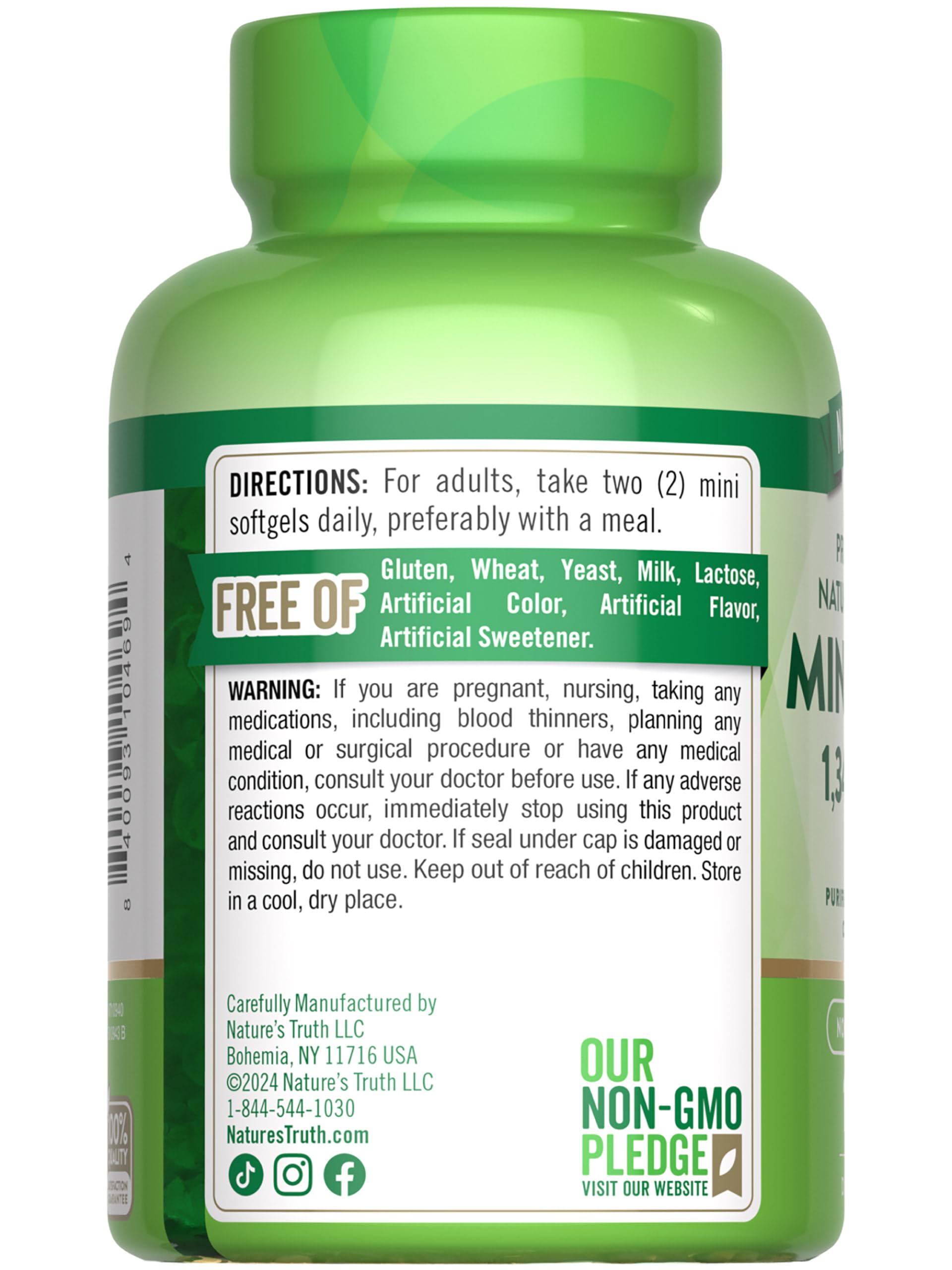 Non-GMO and gluten-free certification label for Nature's Truth fish oil