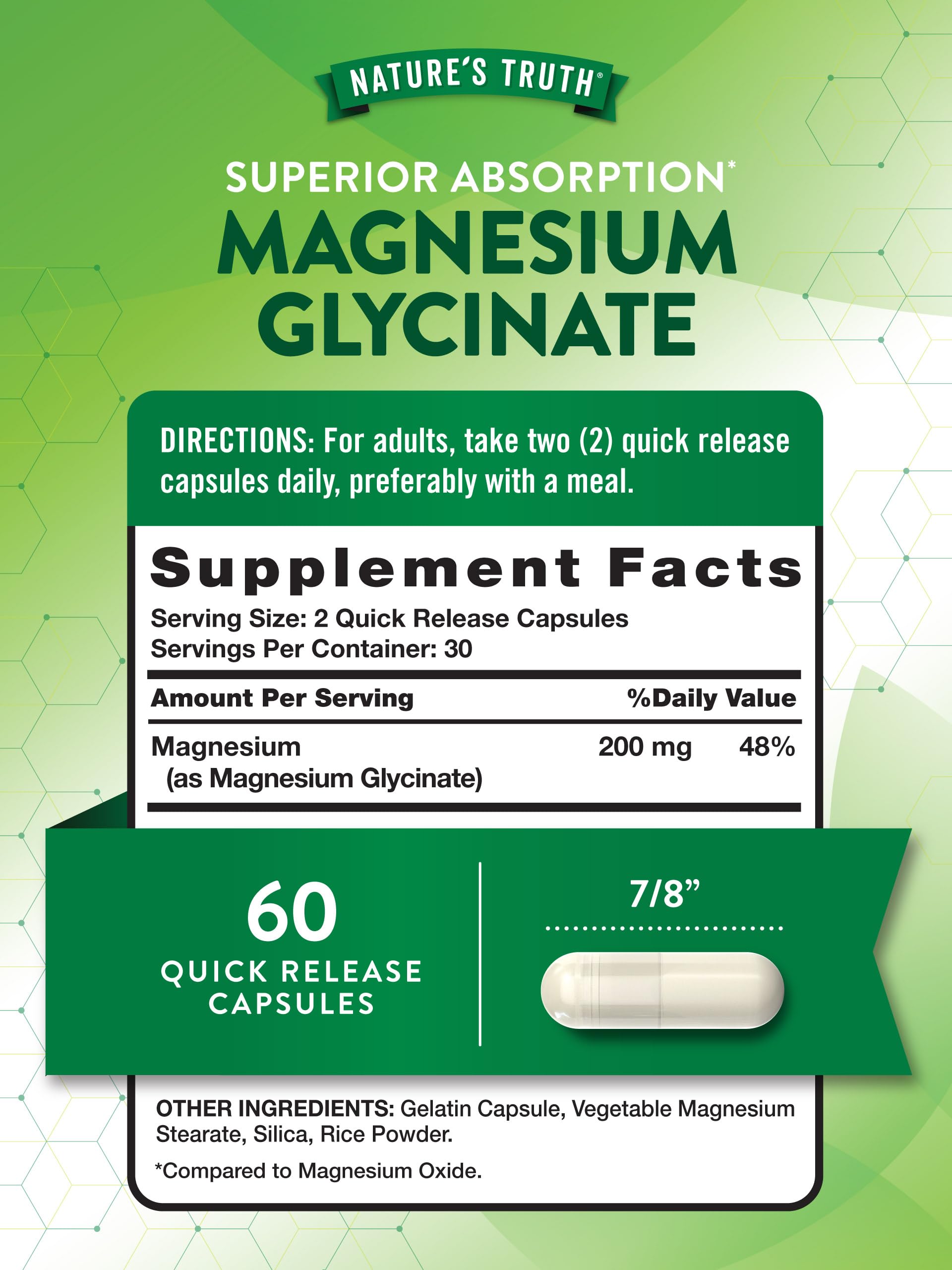 Nature's Truth magnesium glycinate 200mg 60-count bottle – label front