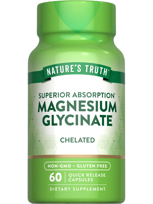 Nature's Truth magnesium glycinate 200mg capsules bottle – front view