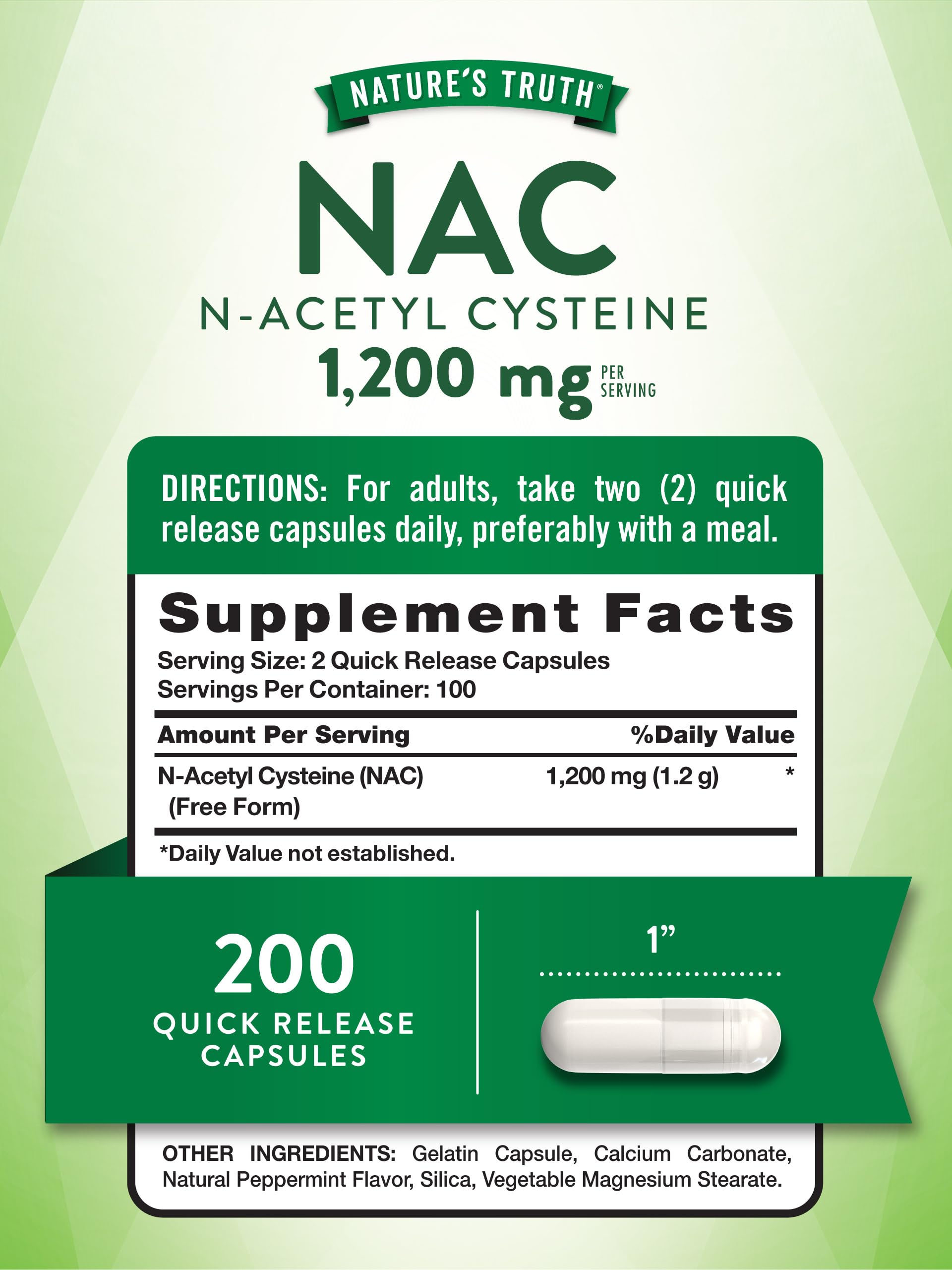Nature's Truth NAC 1,200 mg bottle close-up shows quality packaging