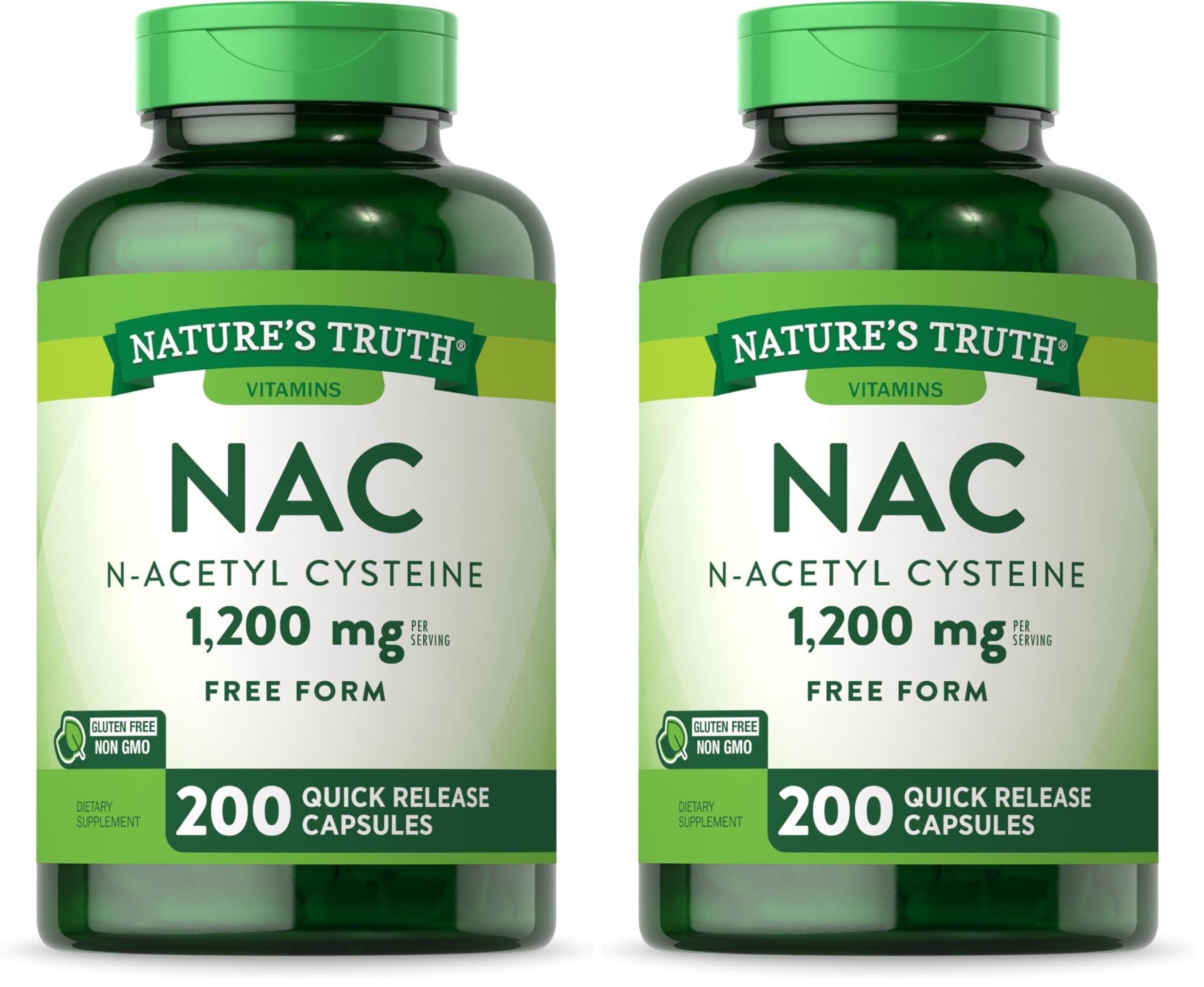 Nature's Truth NAC 1,200 mg capsules pack of 2 bottles for a long-lasting supply