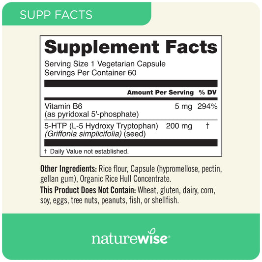 Delayed-release capsules of NatureWise 5-HTP 200 mg