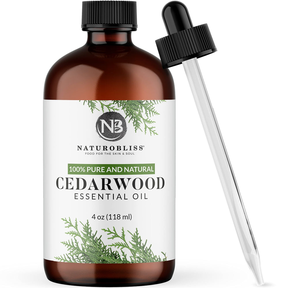 NaturoBliss Cedarwood Essential Oil bottle with glass dropper, 4 oz