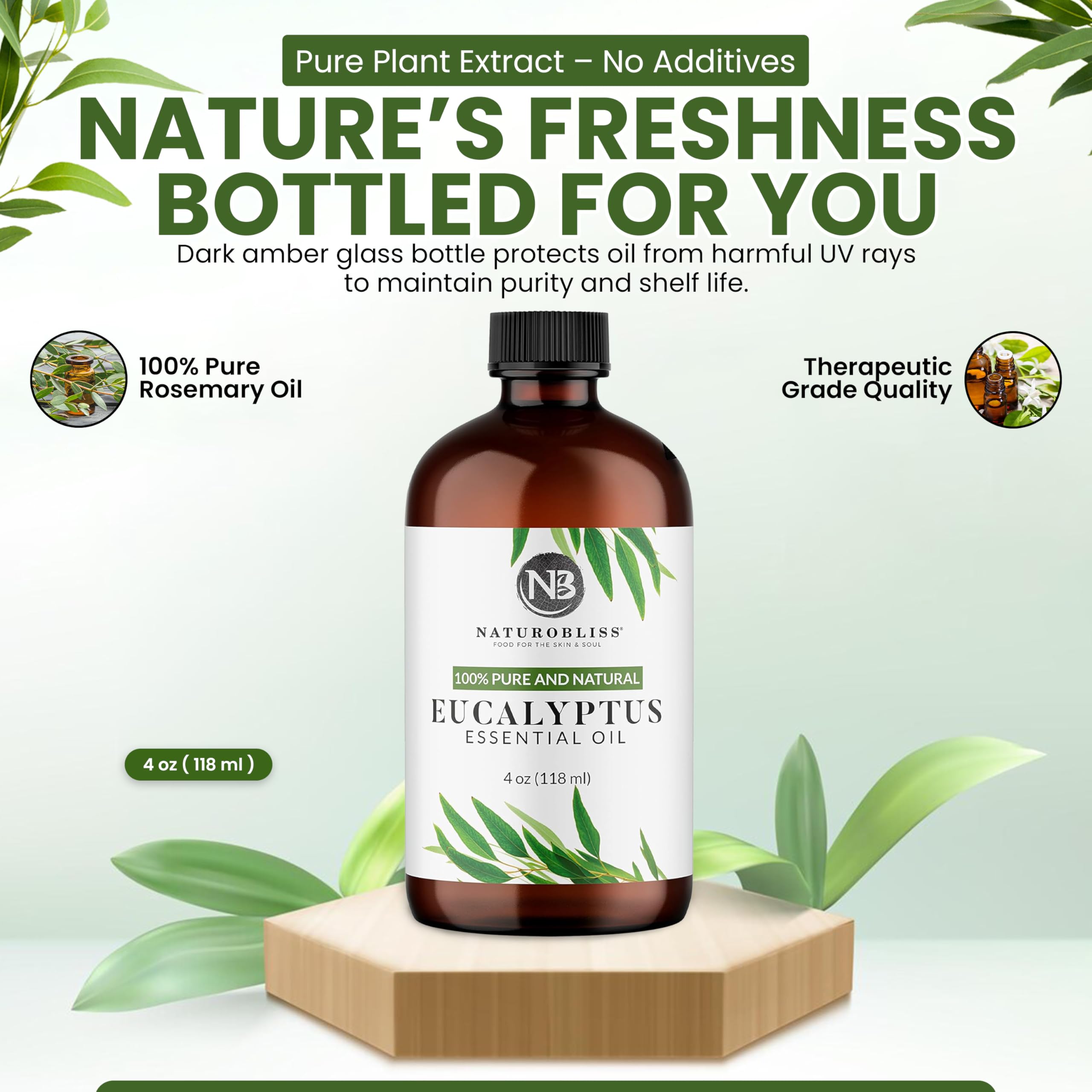 Close-up of NaturoBliss Eucalyptus Oil label