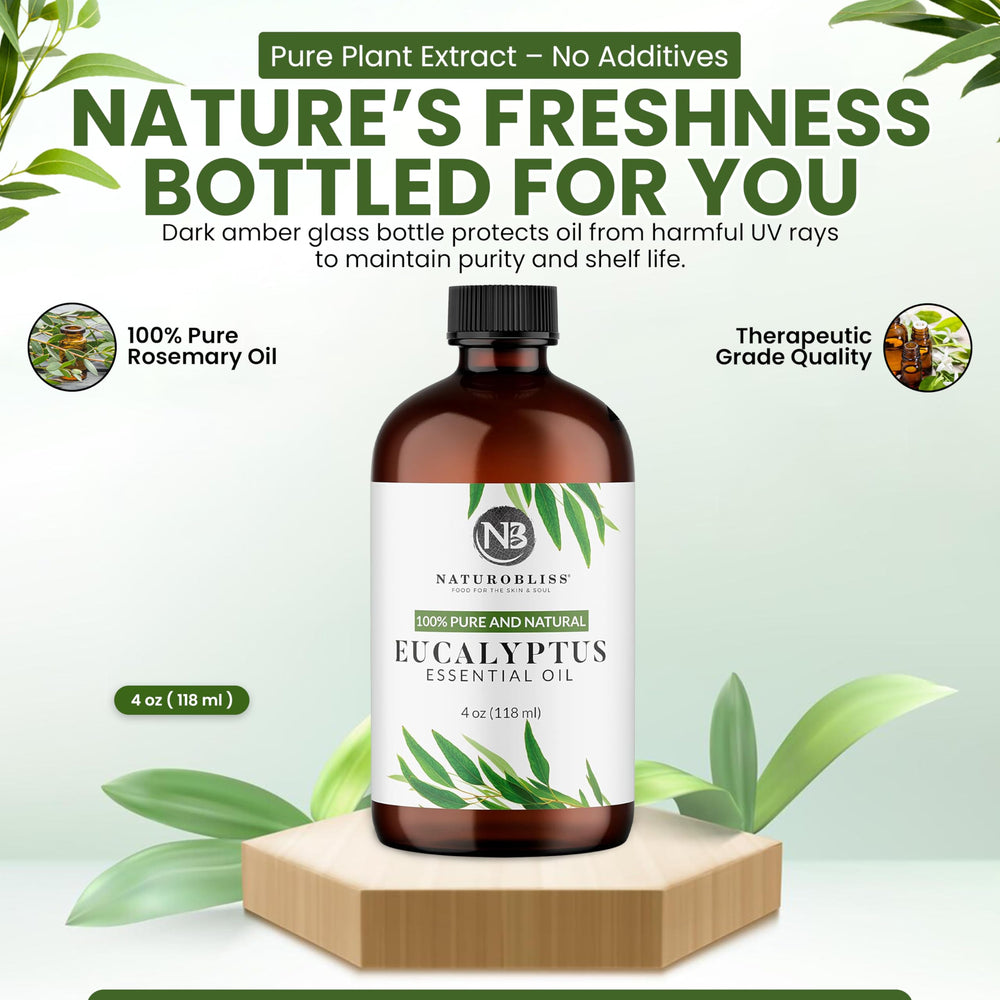 Close-up of NaturoBliss Eucalyptus Oil label