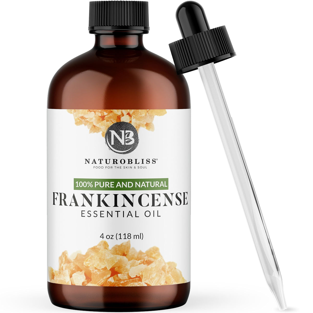 NaturoBliss Frankincense Essential Oil 4 oz glass bottle with dropper