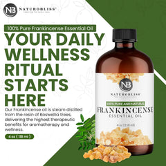 Amber glass bottle of NaturoBliss Frankincense Oil