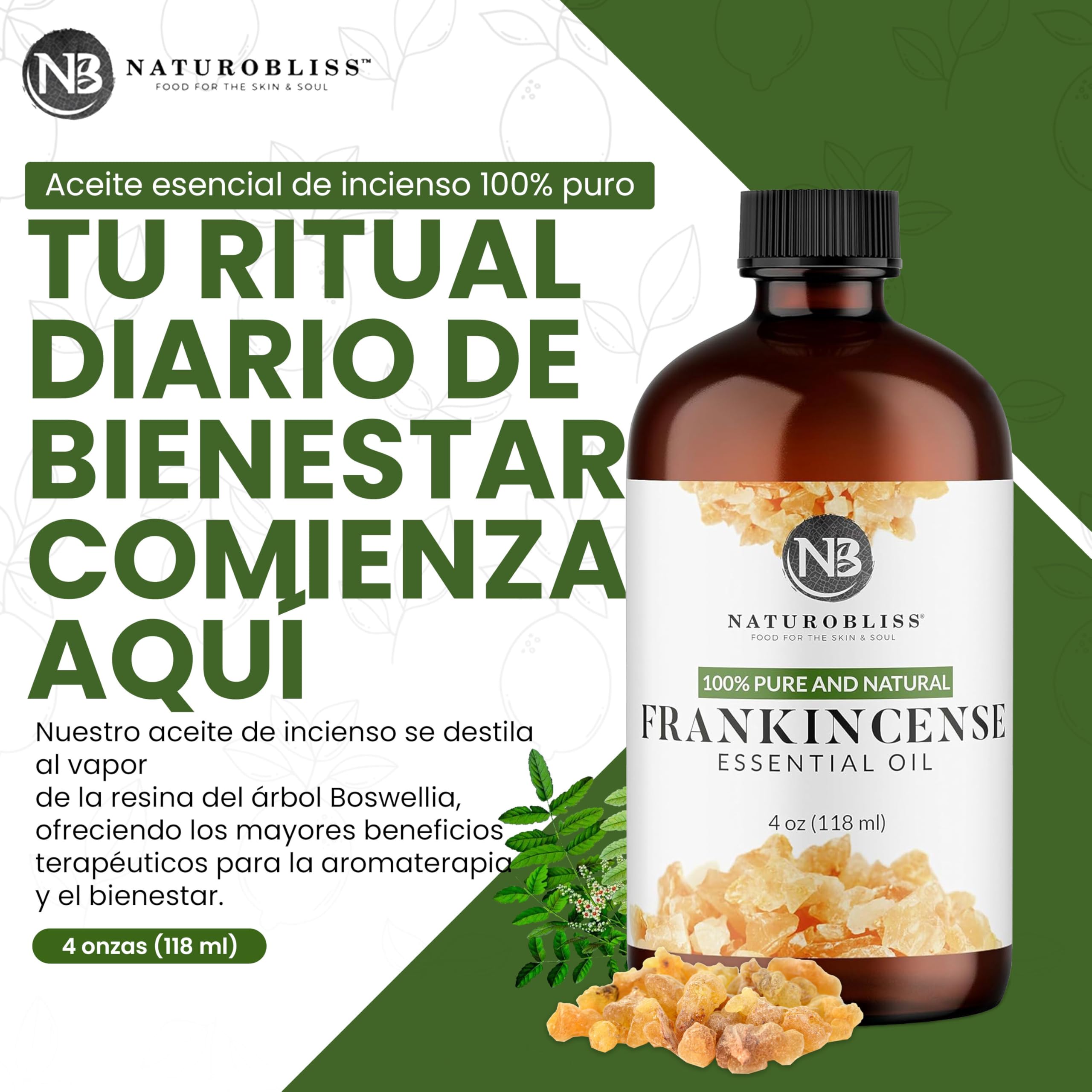NaturoBliss Frankincense essential oil label showing ingredients