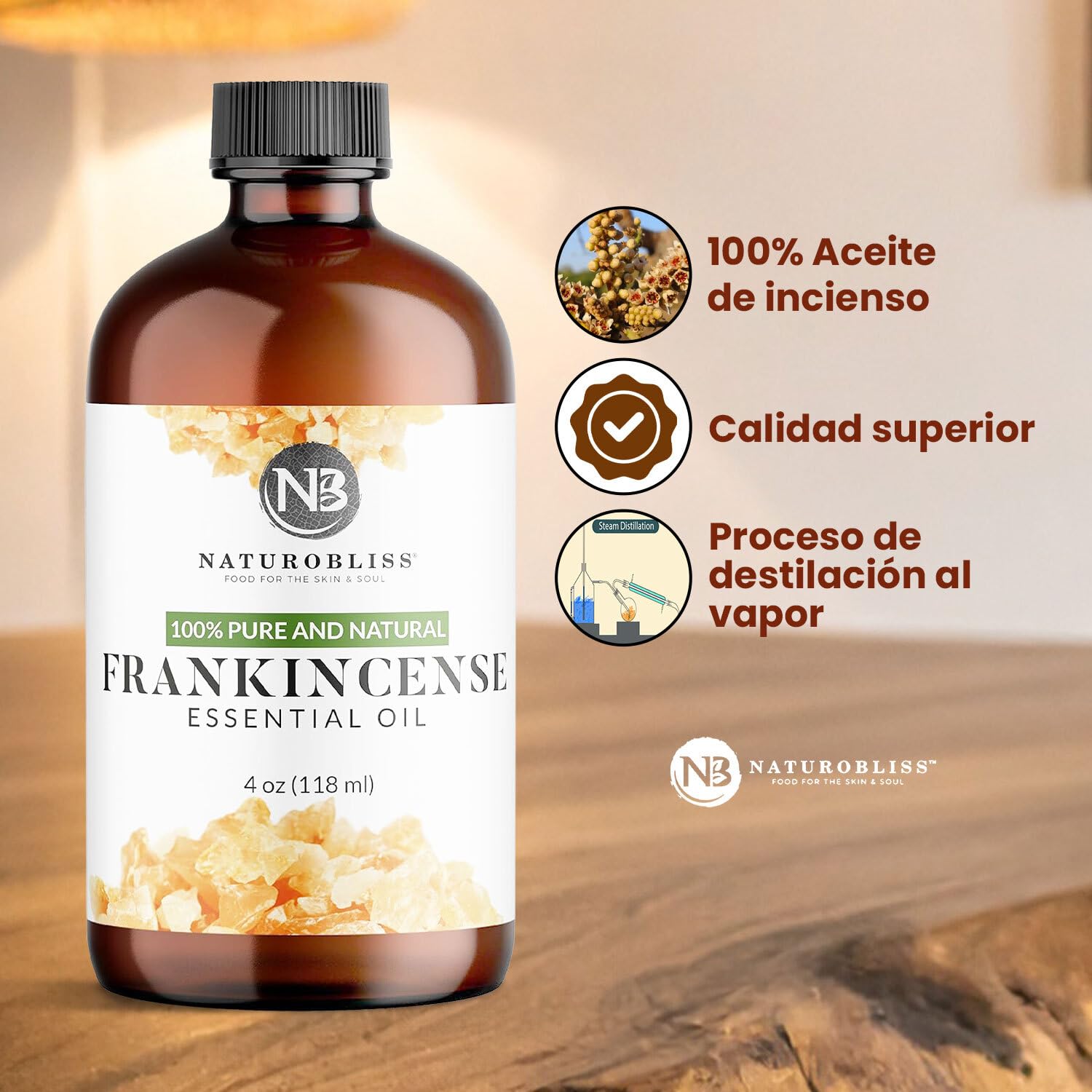 NaturoBliss Frankincense Oil bottle with usage application