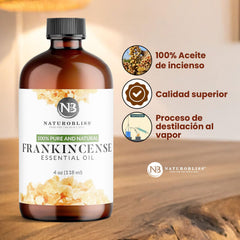 NaturoBliss Frankincense Oil bottle with usage application