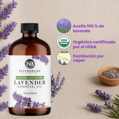 Aromatherapy setup featuring NaturoBliss lavender essential oil