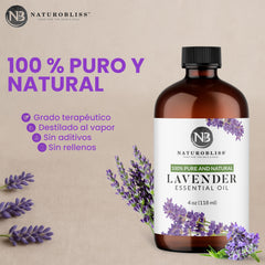Amber glass bottle of NaturoBliss lavender oil with dropper