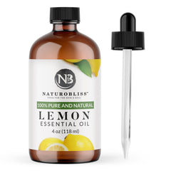 NaturoBliss lemon essential oil 4 oz in amber glass bottle with dropper