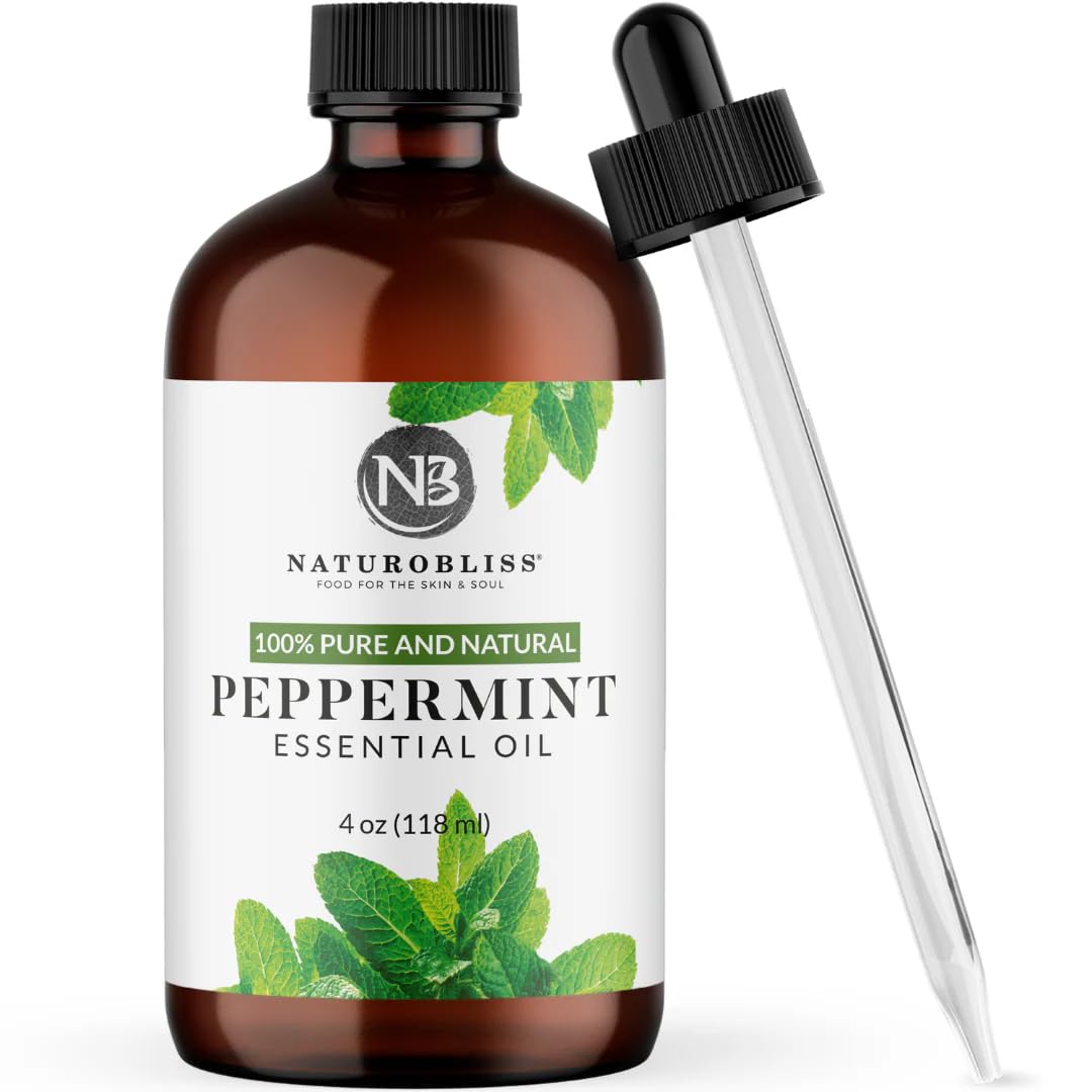 NaturoBliss Peppermint Essential Oil bottle 4 oz label