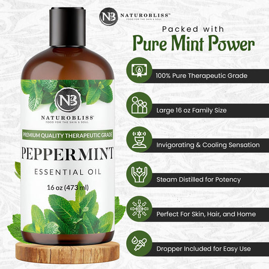 Amber PET bottle of NaturoBliss Peppermint Essential Oil with UV protection